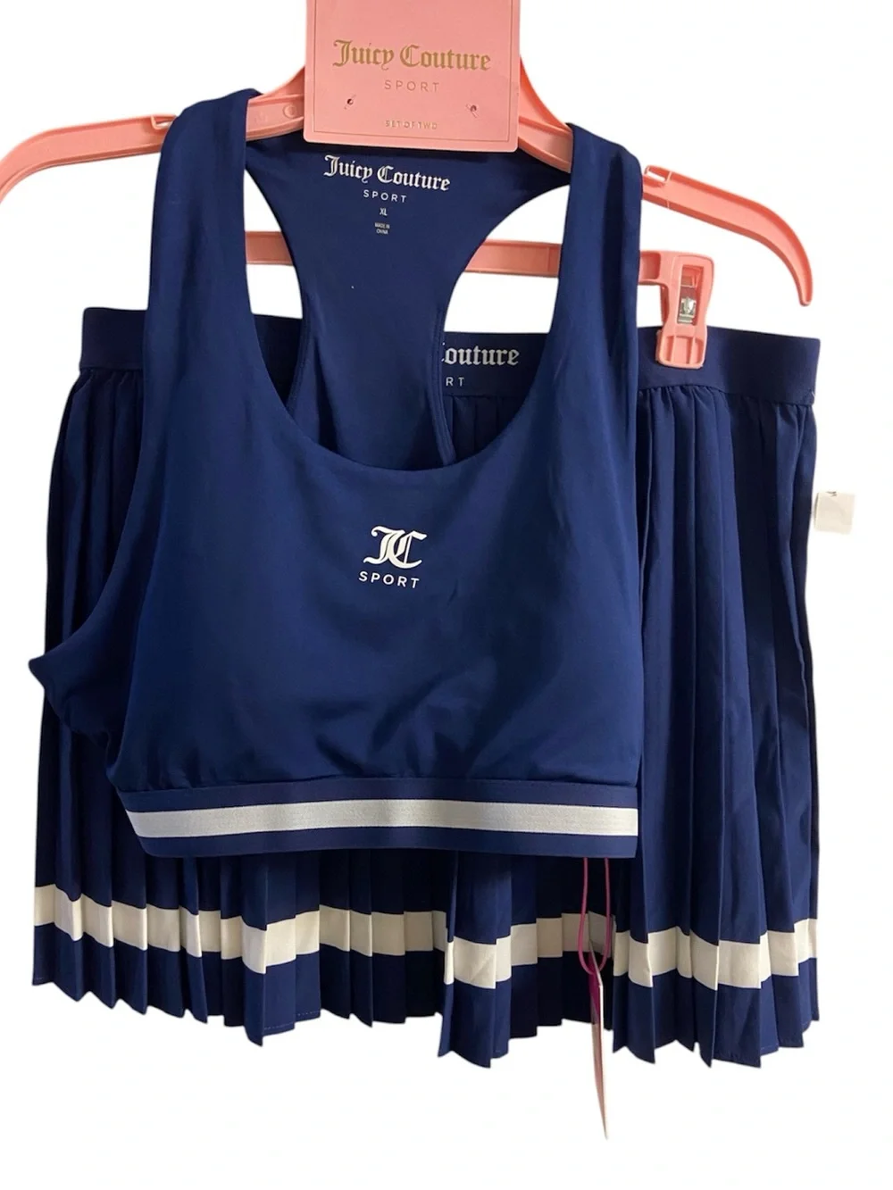 Juicy Couture Sport Pleated Tennis Skirt and Sports Bra Set Navy XL NWT
